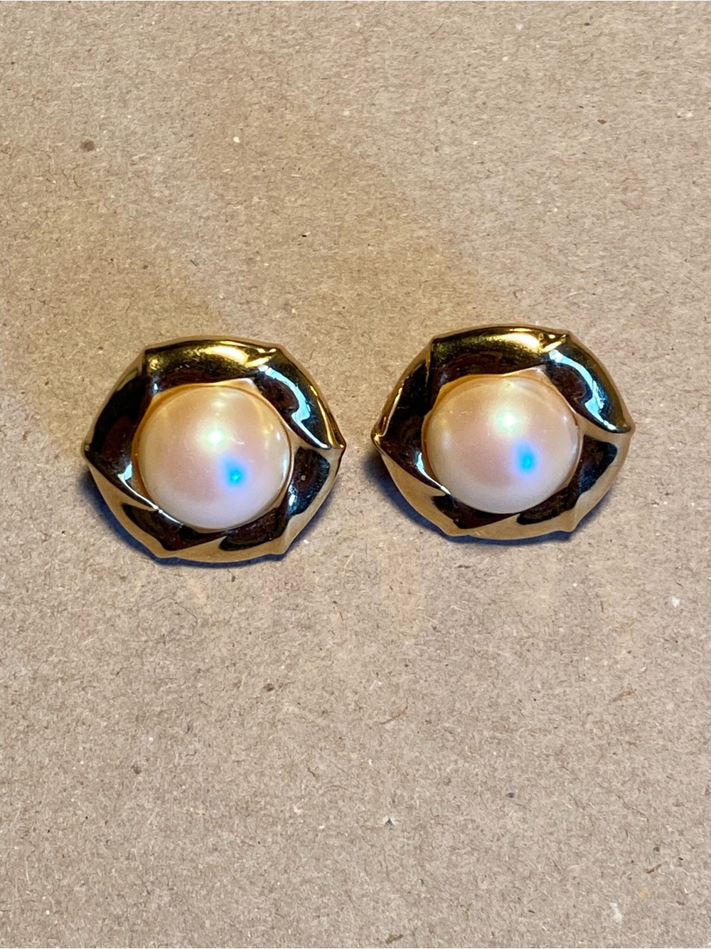 Gold Pearl Accent pierced style Earrings - Classic Women Jewelry
